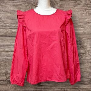 J. Crew Pink / Coral Ruffle Long Sleeve Top Blouse Size M NWT